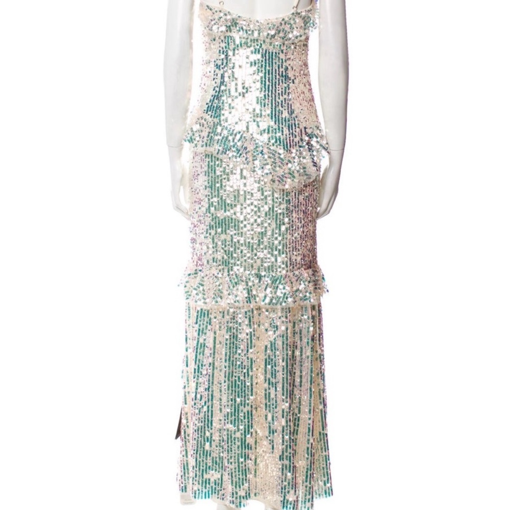 Needle & Thread Sequin Dress in Green and Cream - Picture 2 of 5